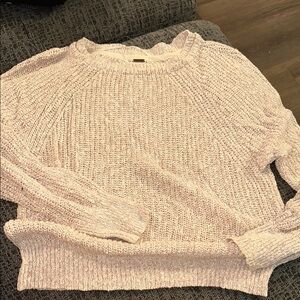 Free People Cream Chunky Knit Crew Neck Sweater